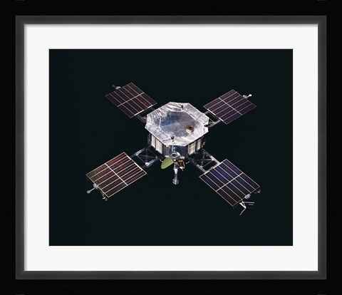 Framed Mariner 5 spacecraft Against a Black Background Print