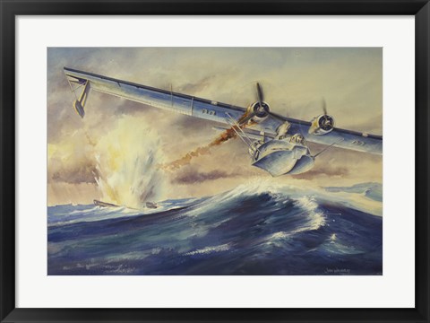 Framed Damaged PBY Catalina Aircraft after the Attack and Sinking of a German U-boat Print