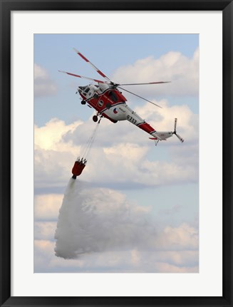 Framed Sokol W-3A Helicopter of the Czech Air Force with a Water Bucket Print