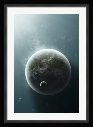 Framed Earth-Like Planet Illuminated by a Nearby White Dwarf Print