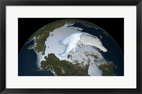 Framed Planet Earth showing sea ice coverage in 2012 Print