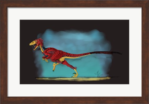 Framed Deinonychus, a Genus of Carnivorous Dromaeosaurid Dinosaur Print