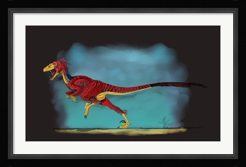Framed Deinonychus, a Genus of Carnivorous Dromaeosaurid Dinosaur Print