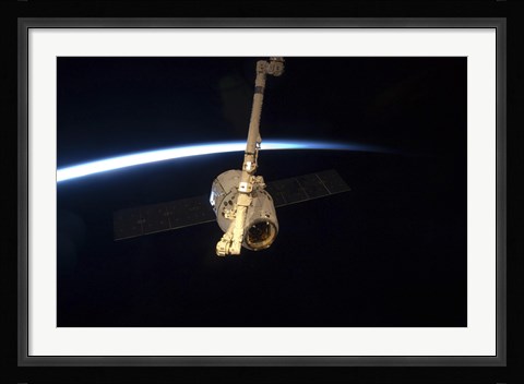 Framed SpaceX Dragon Cargo Craft with Earth's Horizon in the Background Print