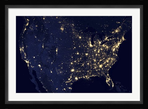 Framed City Lights of the United States at Night Print