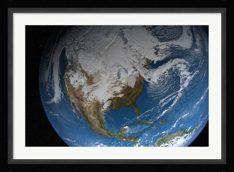 Framed Ful Earth Showing Simulated Clouds over North America Print