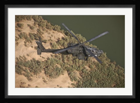 Framed AH-64D Apache Helicopter in Flight Print