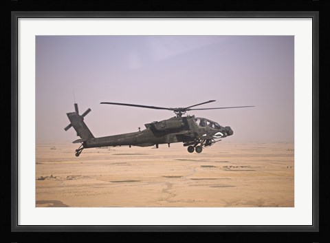 Framed AH-64D Apache Helicopter on a Mission Print