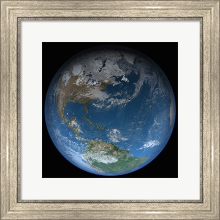 Framed Full Earth Featuring North and South America Print