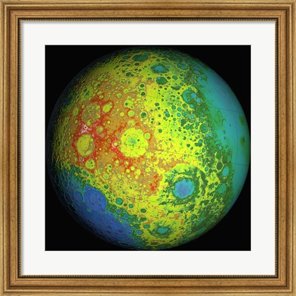 Framed Lunar Topography Globe Print