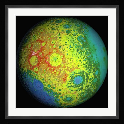 Framed Lunar Topography Globe Print