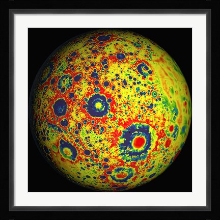 Framed Free-air Lunar Gravity Globe Print