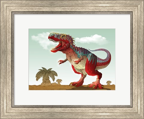 Framed Colorful Illustration of an Angry Tyrannosaurus Rex Print