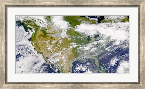 Framed Satellite view of North America with Smoke Visible in Several Locations Print