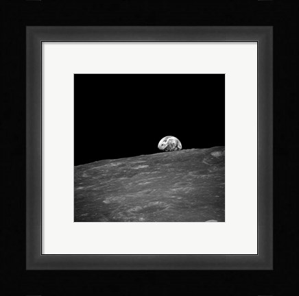 Framed first photograph taken by humans of Earthrise during Apollo 8. Print