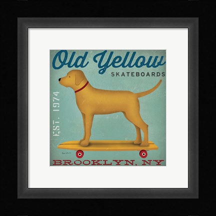 Framed Golden Dog on Skateboard Print