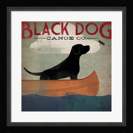 Framed Black Dog Canoe Print