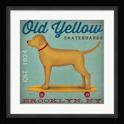 Framed Golden Dog on Skateboard Print