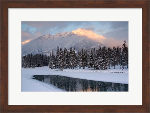 Framed View of Mt Edith and Sawback Range with Reflection in Spray River, Banff, Canada Print