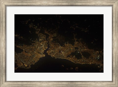 Framed Nighttime view of Istanbul, Turkey Print