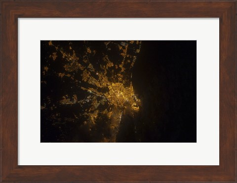 Framed Nighttime image of Valencia on the Mediterranean Coast of Spain Print