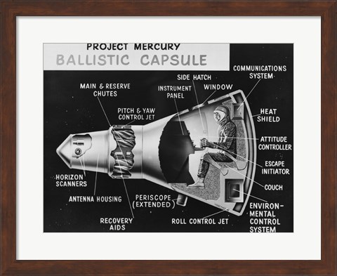 Framed Cutaway Drawing of the Project Mercury Ballistic Capsule Print