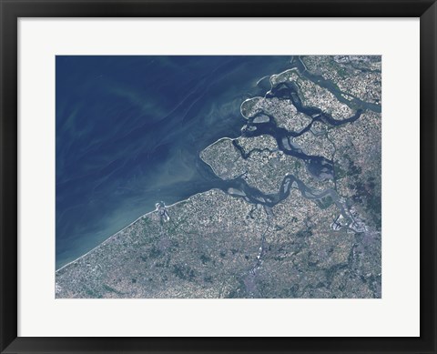 Framed Satellite view of the Belgium Coastline Print