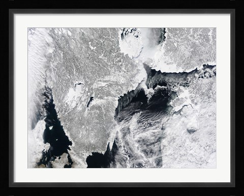Framed Sea ice lines the Coasts of Sweden and Finland in this Satellite View Print