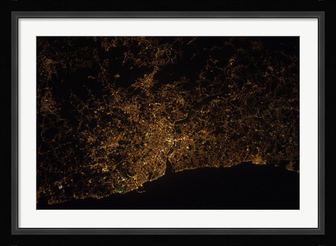 Framed Nighttime image of Portugal Showing City Lights of Porto and Vila de Gaia Print