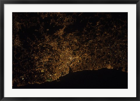 Framed Nighttime image of Portugal Showing City Lights of Porto and Vila de Gaia Print