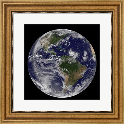 Framed Full Earth showing two Tropical storms Forming in the Atlantic Ocean Print