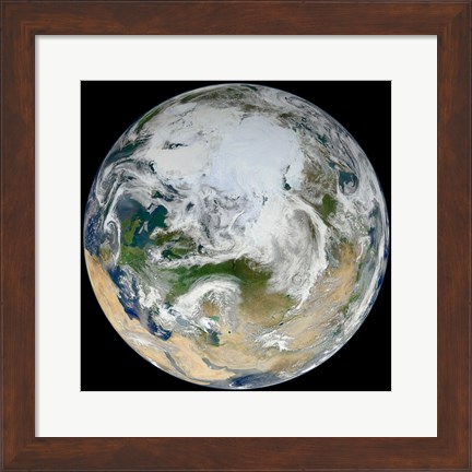 Framed Synthesized View of Earth Showing the Arctic, Europe and Asia Print
