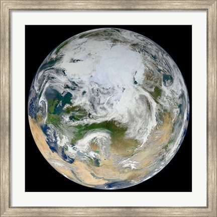 Framed Synthesized View of Earth Showing the Arctic, Europe and Asia Print