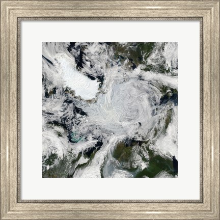 Framed strong storm Lingering in the Center of the Arctic Ocean Print