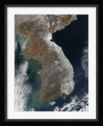 Framed Satellite View of Snowfall Along South Korea's East Coast Print