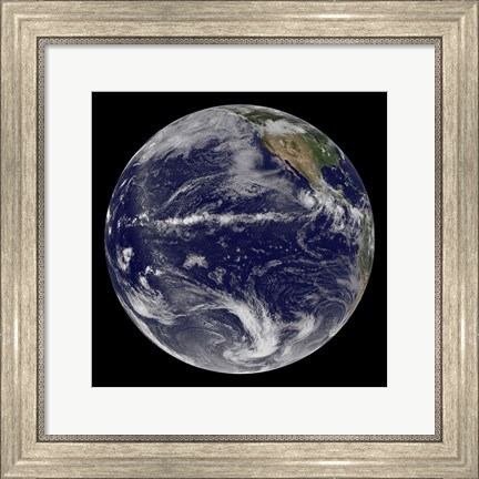 Framed Satellite Image of Earth Centered Over the Pacific Ocean Print