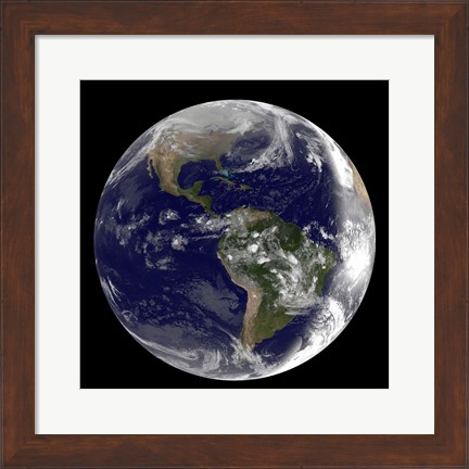 Framed Earth showing North America and South America Print