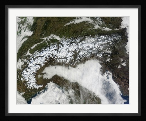 Framed Satellite Image of The Alps Mountain Range Print
