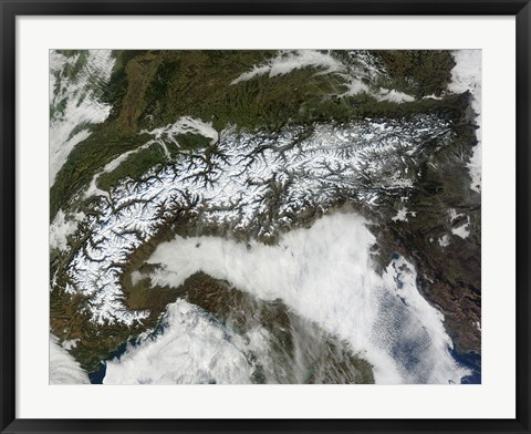 Framed Satellite Image of The Alps Mountain Range Print