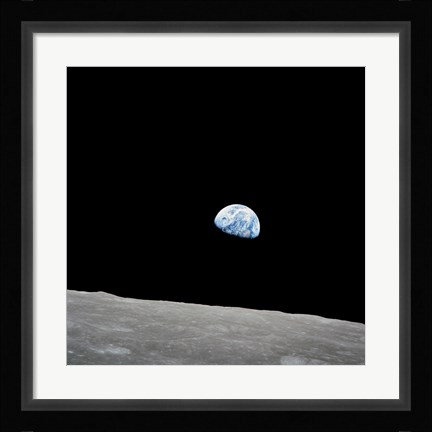 Framed Earth Rising Above the Lunar Horizon Print