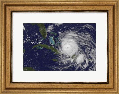 Framed Satellite view of the Eye of Hurricane Irene as it Enters the Bahamas Print