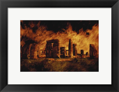 Framed Composite Image of Stonehenge and Fire Print