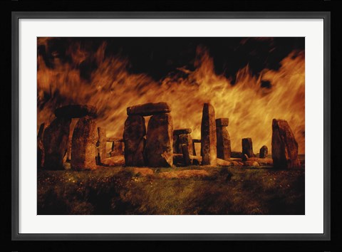 Framed Composite Image of Stonehenge and Fire Print