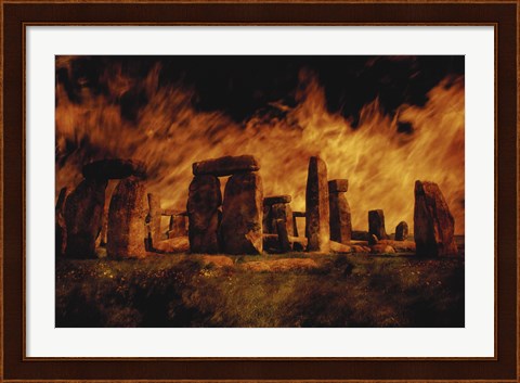 Framed Composite Image of Stonehenge and Fire Print