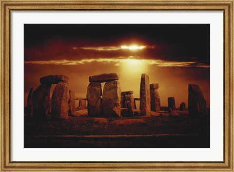 Framed Composite of a Sunset over Stonehenge, Wiltshire, England Print