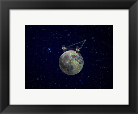 Framed Twin GRAIL Spacecraft map the Moon&#39;s Gravity Field Print