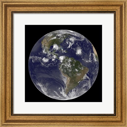 Framed Full Earth Showing Tropical Storms in the Atlantic Ocean Print