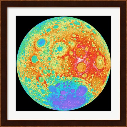 Framed Color Shaded Relief of the Lunar Farside Print
