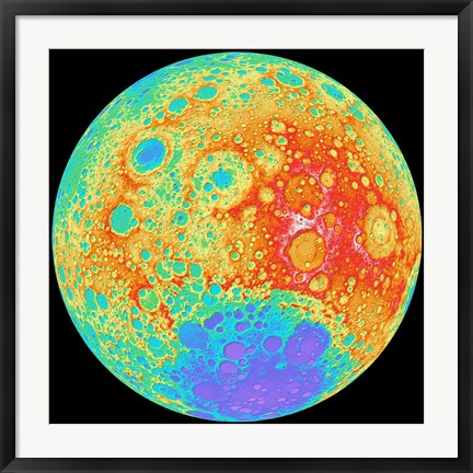 Framed Color Shaded Relief of the Lunar Farside Print