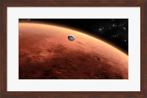 Framed Artist&#39;s concept of NASA&#39;s Mars Science Laboratory Spacecraft approaching Mars Print